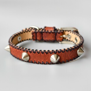 原创手工手缝牛皮项圈 朋克风防咬 猫咪狗狗铆钉项圈脖圈大小可调