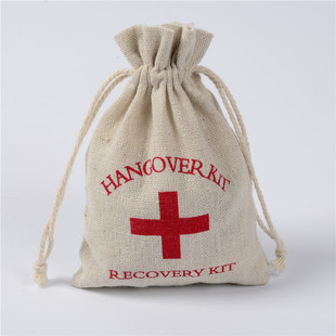 Bags 棉布急救包装 派对礼品袋 Kit Hangover 袋 红十字宿醉工具包
