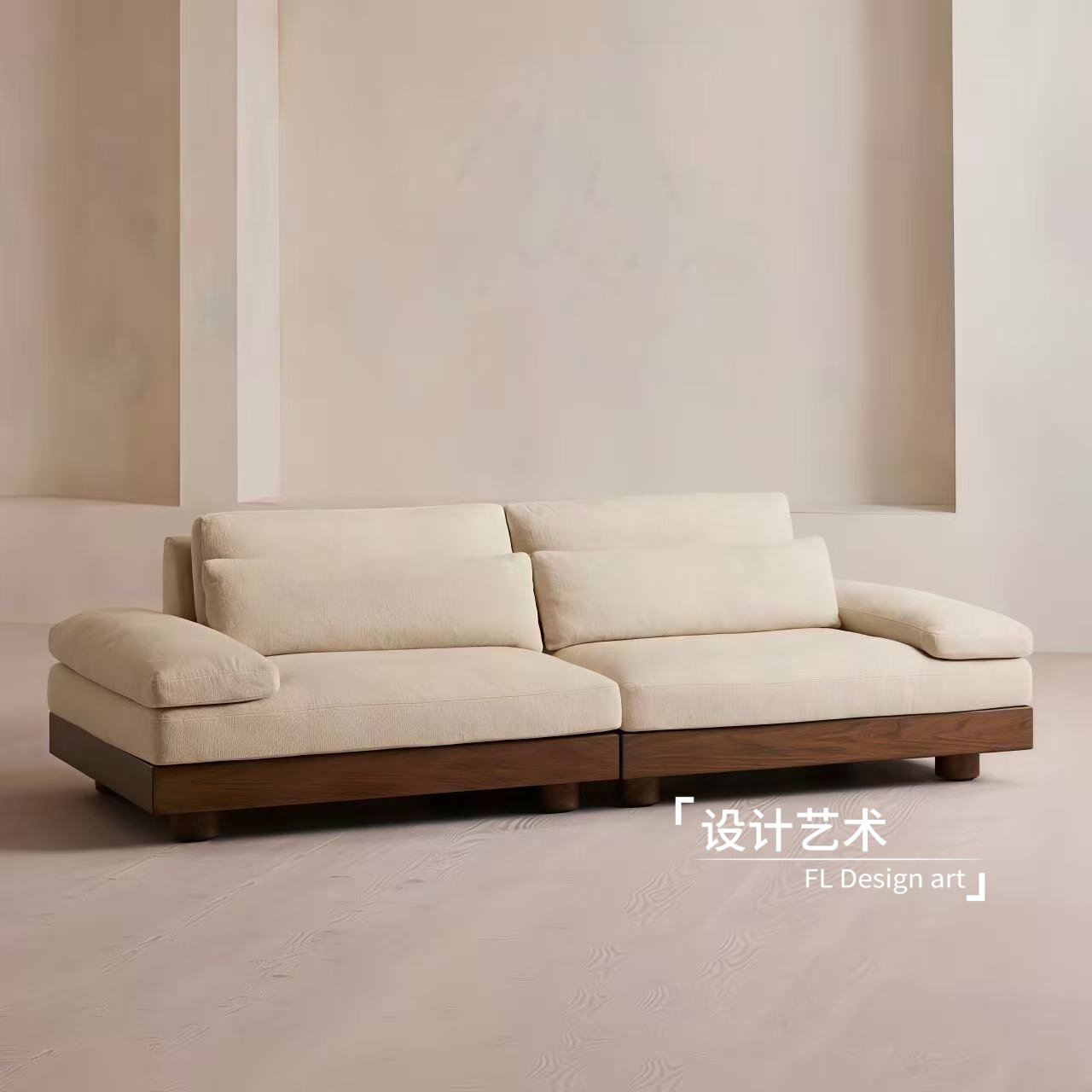 中古简约实木榻榻米布艺沙发