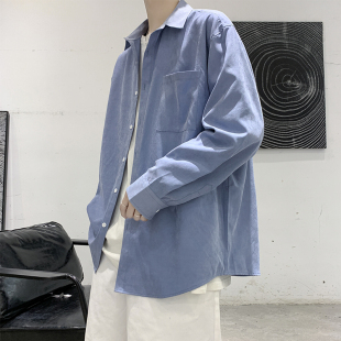 衬衫男长袖港风韩版潮流帅气纯色内搭2022春秋季宽松休闲衬衣外套