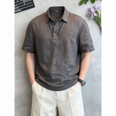 老钱风仿亚麻短袖polo衫男夏季