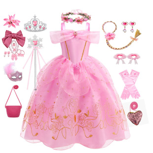 爱洛公主裙女童睡美人一字肩蓬蓬纱裙子女童角色扮演六一表演礼服