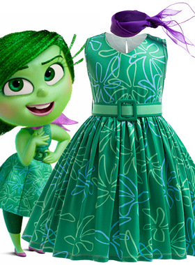 头脑特工队2Inside Out 2礼服女童乐乐Joy厌厌Disgust印花连衣裙