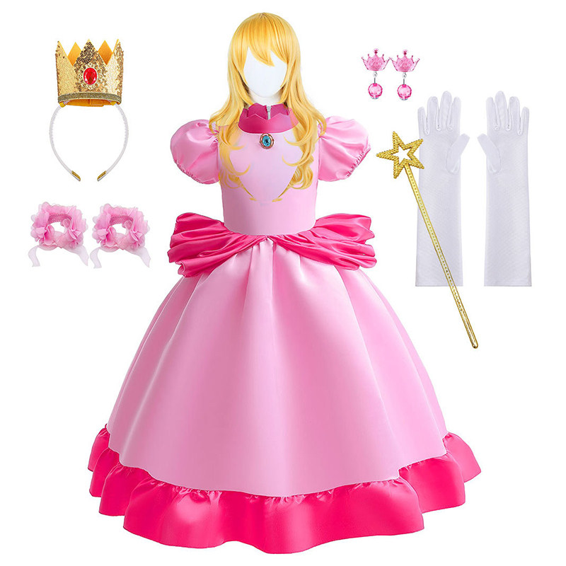 马里奥大电影2碧琪公主裙cosplay碧姬粉色长款礼服桃花公主peach