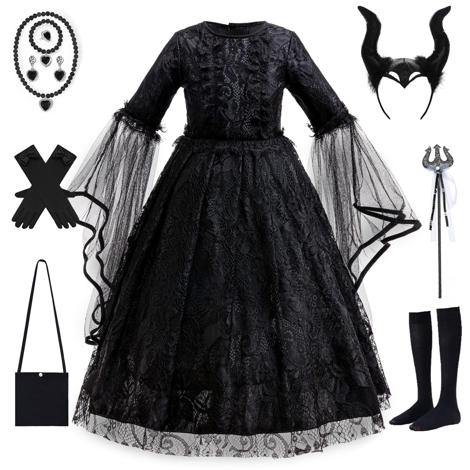 女童蕾丝喇叭袖公主裙