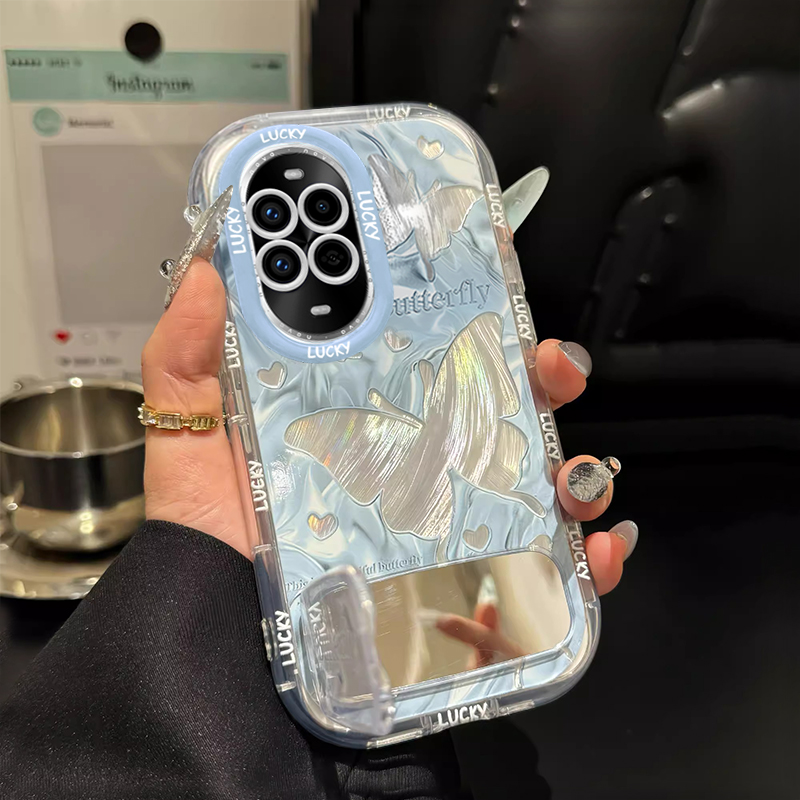 适用蓝色蝴蝶华为nova13pro手机壳12Ultra镜面11se支架活力版新款10羽纱9防摔8保护套7高级感6少女5全包渐变