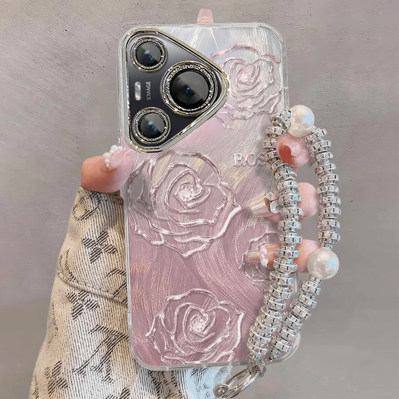 适用粉色玫瑰华为pura70pro+手机壳Ultra夏日p60art夏天p50E小清新p40爆款p30羽纱新款女带镜头膜防摔保护套