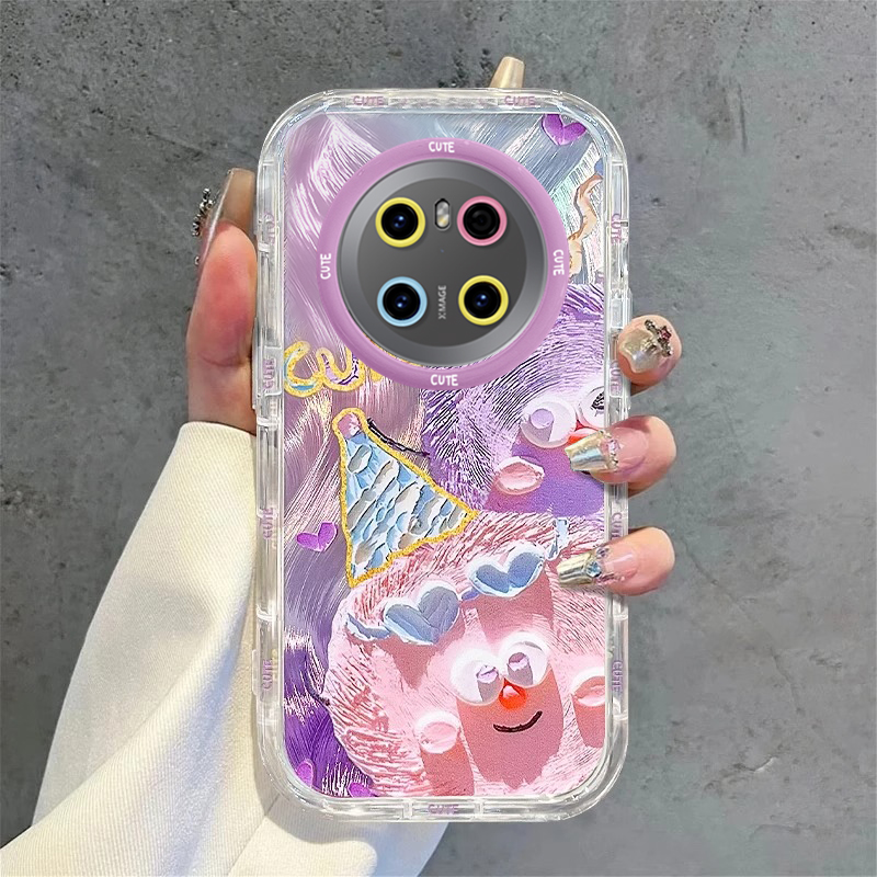 适用油画毛球华为mate70pro+手机壳60新款50E羽纱40高级感30全包20防摔可爱少女心卡通时尚高级感男生创意