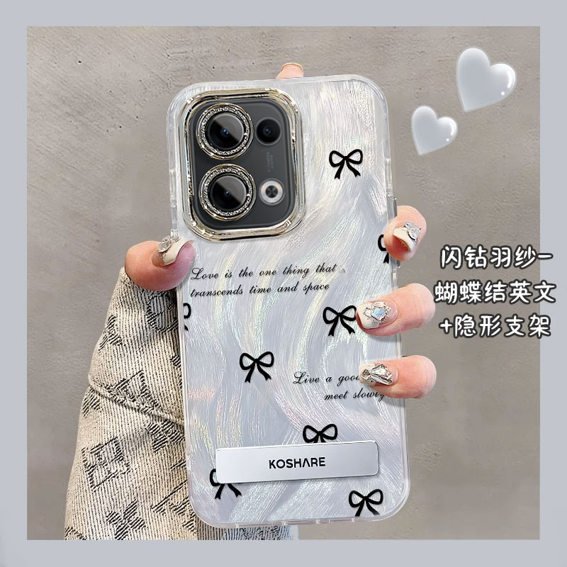适用蝴蝶结OPPOReno14手机壳13新品12可爱11小清新10pro+渐变9羽纱8新款7少女6带镜头膜5防摔保护套专用爆款