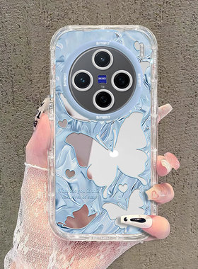 适用蓝色蝴蝶vivoX200promini手机壳x100Ultra镜面x90s泡芙x80新款x70T高级感x60防摔x50女x23女全包保护套外