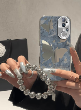 适用镜面蓝色蝴蝶VIVOS20手机壳s19pro电镀s18e个性s17新款s16少女s15防摔12保护套10全包高级轻奢小清新奢华