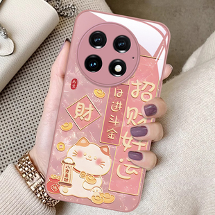 适用招财猫好运一加13手机壳12新款11中国风10pro金属漆ACE5玻璃3V全包2V男少女ACE竞速版防摔oneplus保护套