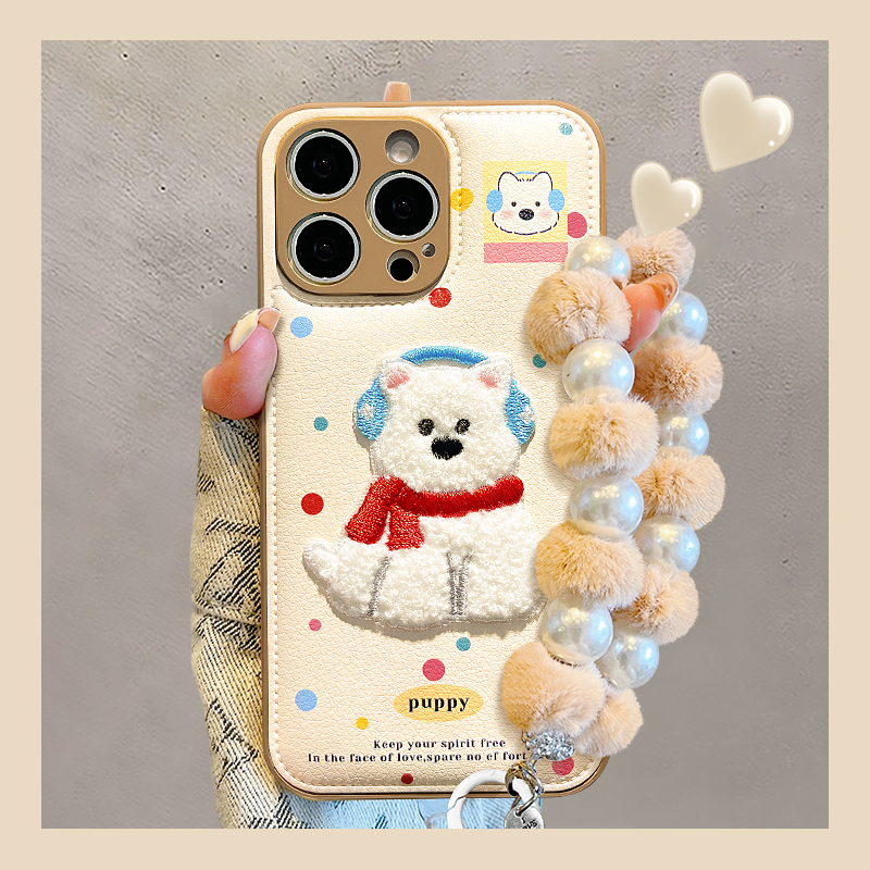 适用苹果系列毛绒小狗手机壳