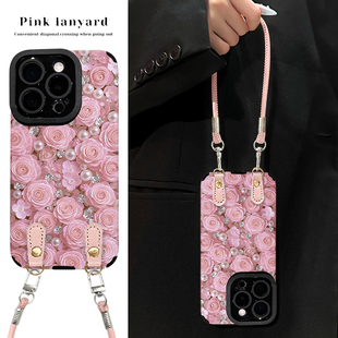 适用粉色玫瑰苹果17air手机壳16E新款 iPhone15promax外14plus轻奢风13女12全包11防摔8保护套7专用xsmax硅胶