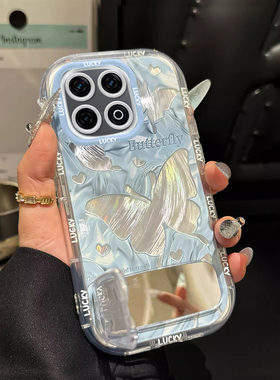 适用蓝色蝴蝶IQOO13手机壳12PRO镜面11S支架10新款9羽纱8防摔7保护套高级感少女心全包渐变奢华小众创意轻奢