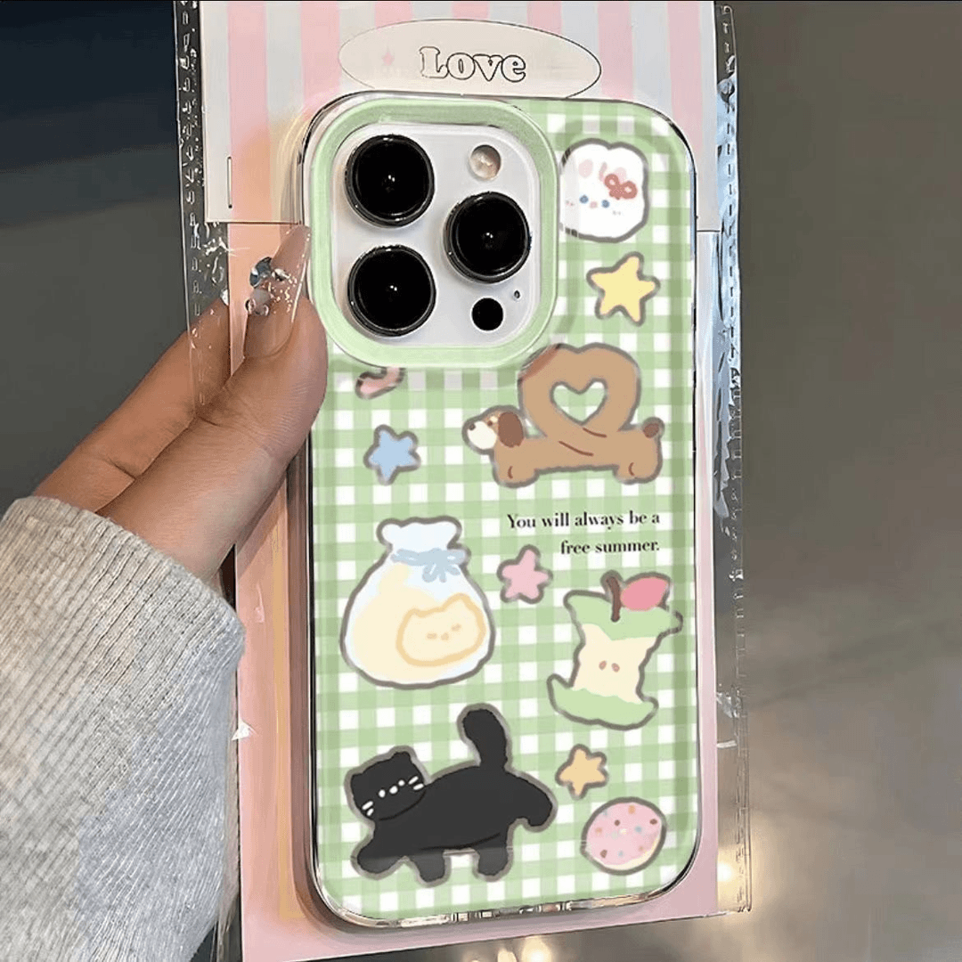 适用苹果系列绿格小狗手机壳