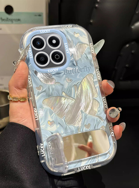 适用蓝色蝴蝶荣耀畅玩60plus手机壳50镜面40支架30新款20pro羽纱honor防摔保护套高级感少女心全包渐变轻奢风