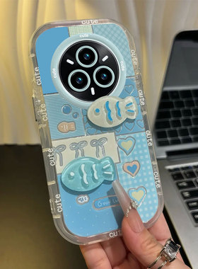 适用格纹小鱼realme14PRO+手机壳真我13轻奢11proplus泡芙10全包防摔保护套新款少女心超火ins风爆款可爱硅胶