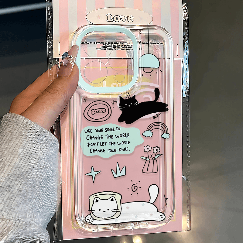 适用苹果系列黑白猫手机壳