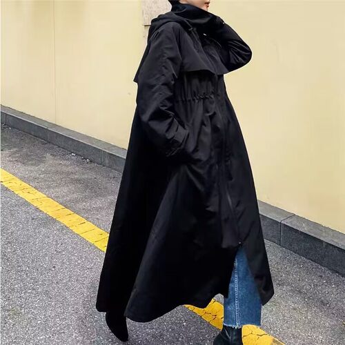 外套长袖连帽中长款韩版宽松风衣