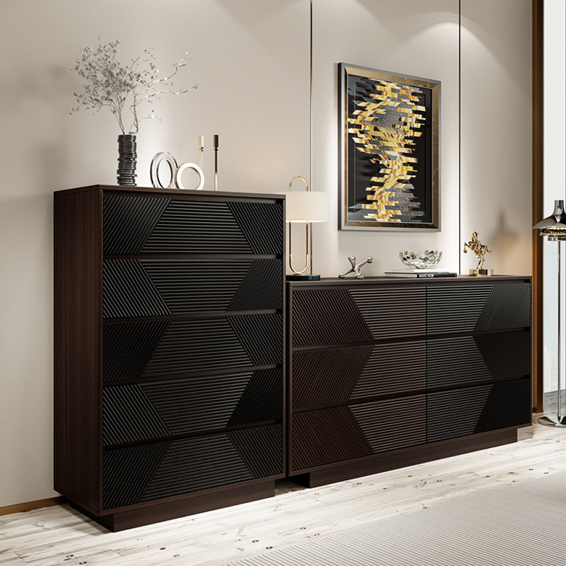 富梦莎意式五斗柜实木客厅斗柜抽屉柜收纳柜卧室床边柜轻奢床尾柜