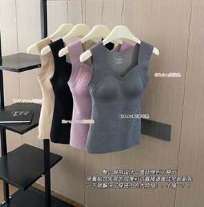 秋冬蚕丝羊绒保暖背心女蓄热锁温一体式带胸垫内搭无钢圈打底上衣