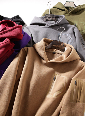 都市高端机能风！户外飞禽秋冬男女连帽摇粒绒加绒套头卫衣外套潮