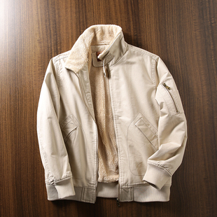 美式硬汉冬季加绒男士棉衣工装棉袄外套毛领加厚纯色飞行员棉服潮