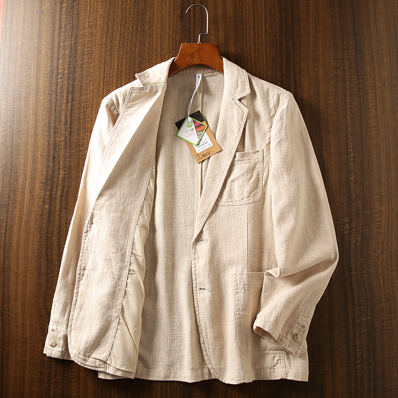 70苎麻+30棉!春夏新款薄款透气排汗纯色休闲单西宽松西装外套潮