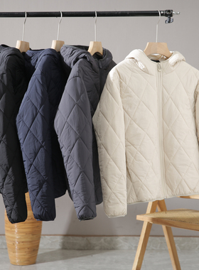 蚕丝棉暖绒！男女情侣款！秋冬防风菱形格连帽保暖棉衣棉服外套潮