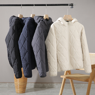 蚕丝棉暖绒！男女情侣款！秋冬防风菱形格连帽保暖棉衣棉服外套潮