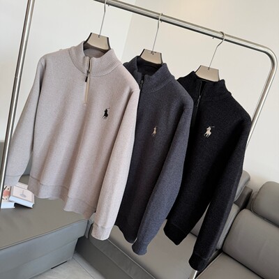 ODM订单！加厚雪尼尔！加绒保暖！冬季男士半拉链休闲针织衫毛衣