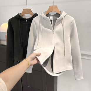 石墨烯蓄热保暖！立体剪裁！秋冬女修身小蛮腰双拉链连帽卫衣外套