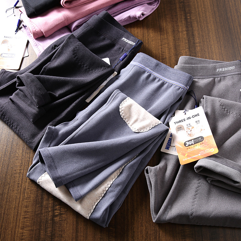 绵羊毛+桑蚕丝！冬季男女情侣舒适柔软弹力高腰护膝保暖裤打底裤