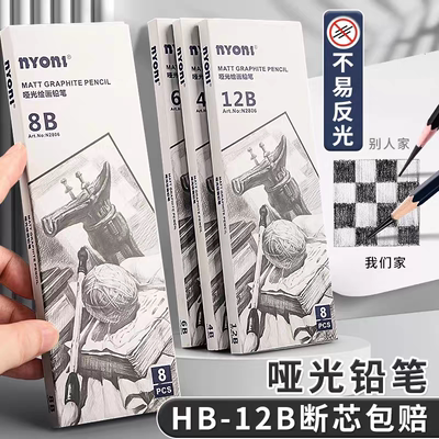 尼奥尼哑光素描铅笔美术生专用炭笔速写亚光软中硬碳绘画笔不反光