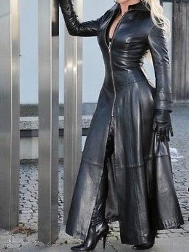 2023 Long PU Standing Collar Leather Coat 立领皮衣