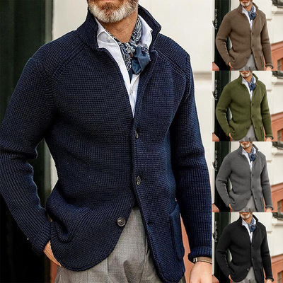 2025 slim fit suit stand up collar knitted sweater