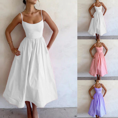 2023 Printed Fresh Sweet Sexy Long Strap Dress吊带连衣裙