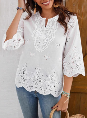 V-neck spring summer new product seven quarter sleeve shirt