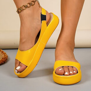 Thick soled fish mouth sandals, wedge heel women's shoes