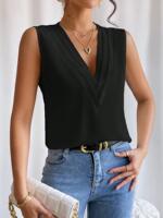 2025 Half High Collar Splicing Wave Pattern Chiffon Top thumbnail 2