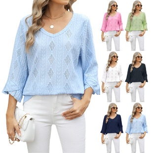 jacquard trumpet sleeve 2025 hollow loose shirt grid