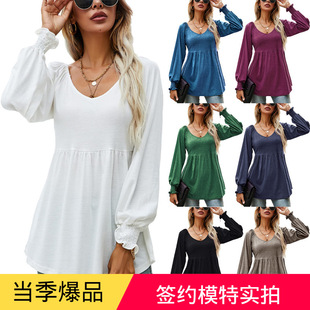 Neck Pulling Loose 2025 shirt Round Top Spring