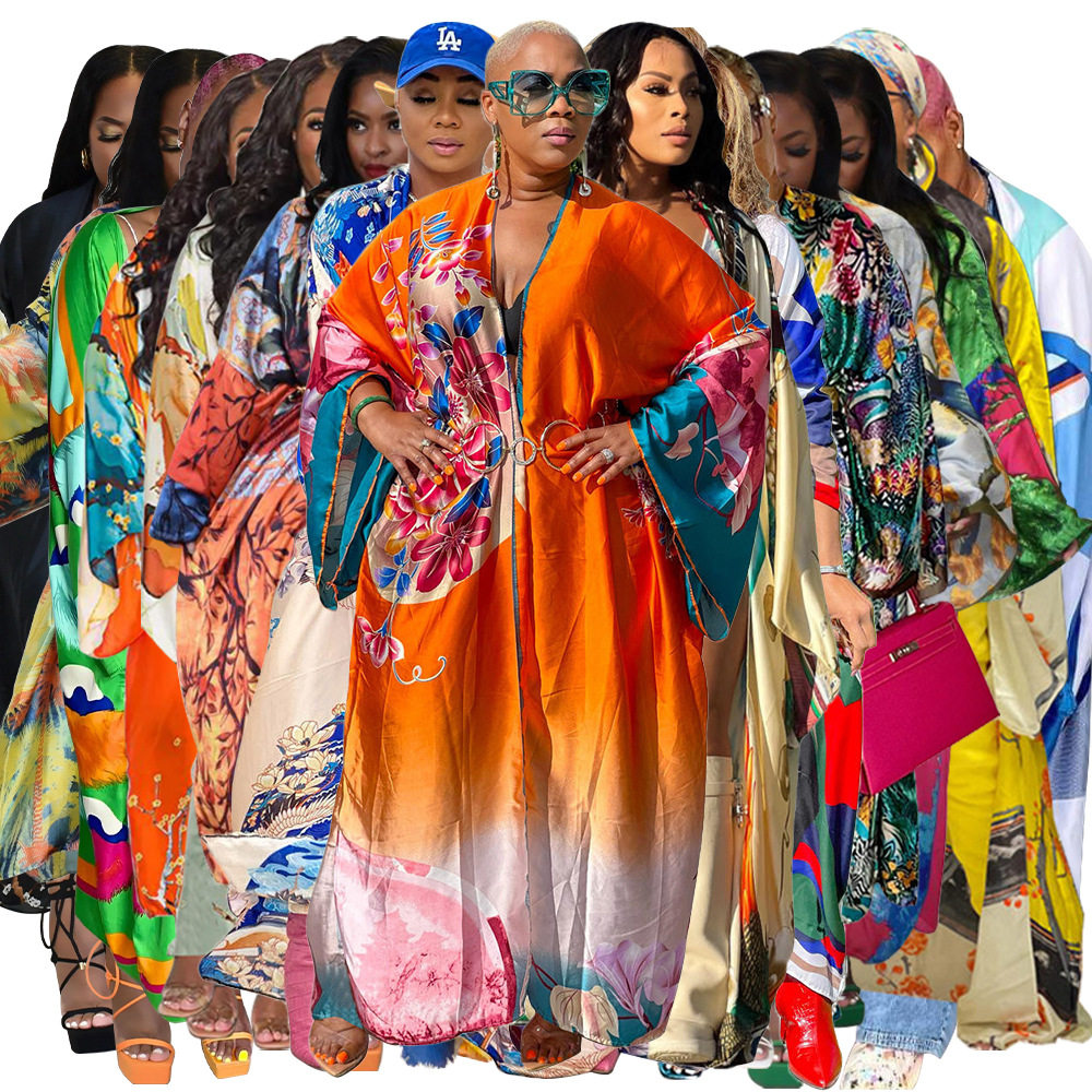 Silk like multi printing fashionable casual trench coat 风衣