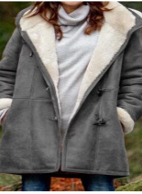 2023 Long sleeved Cow Horn Button Women's Velvet Warm Coat