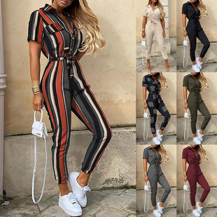 buckle lapel printed waistband jumpsuit 2025 workwear casual
