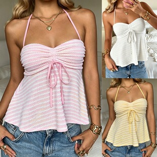 women's lace up waist cinching, sexy short tank top 吊带背心