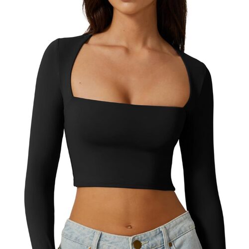 Women's slim square neck base shirt, gentle long sleeved top