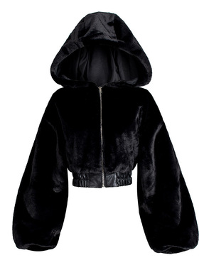 2025 high waisted textured fur hooded jacket