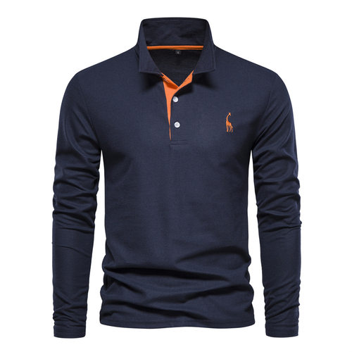 2025 casual men's deer embroidered long sleeved polo shirt